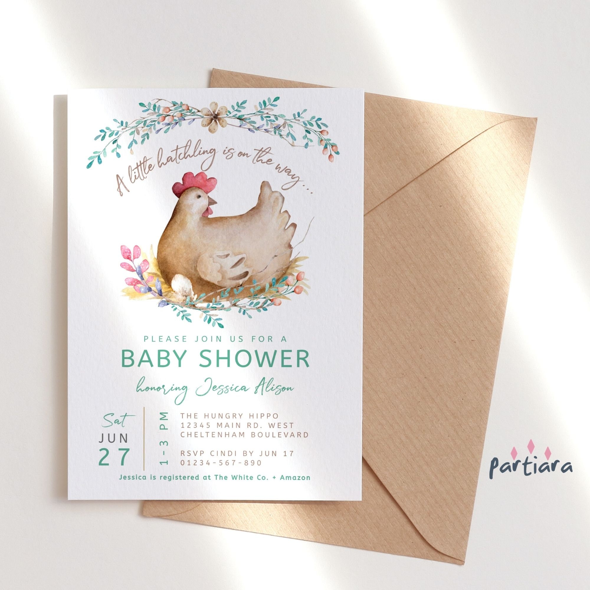 Chicken Baby Shower Invitation Template Rustic Farmyard Baby Etsy