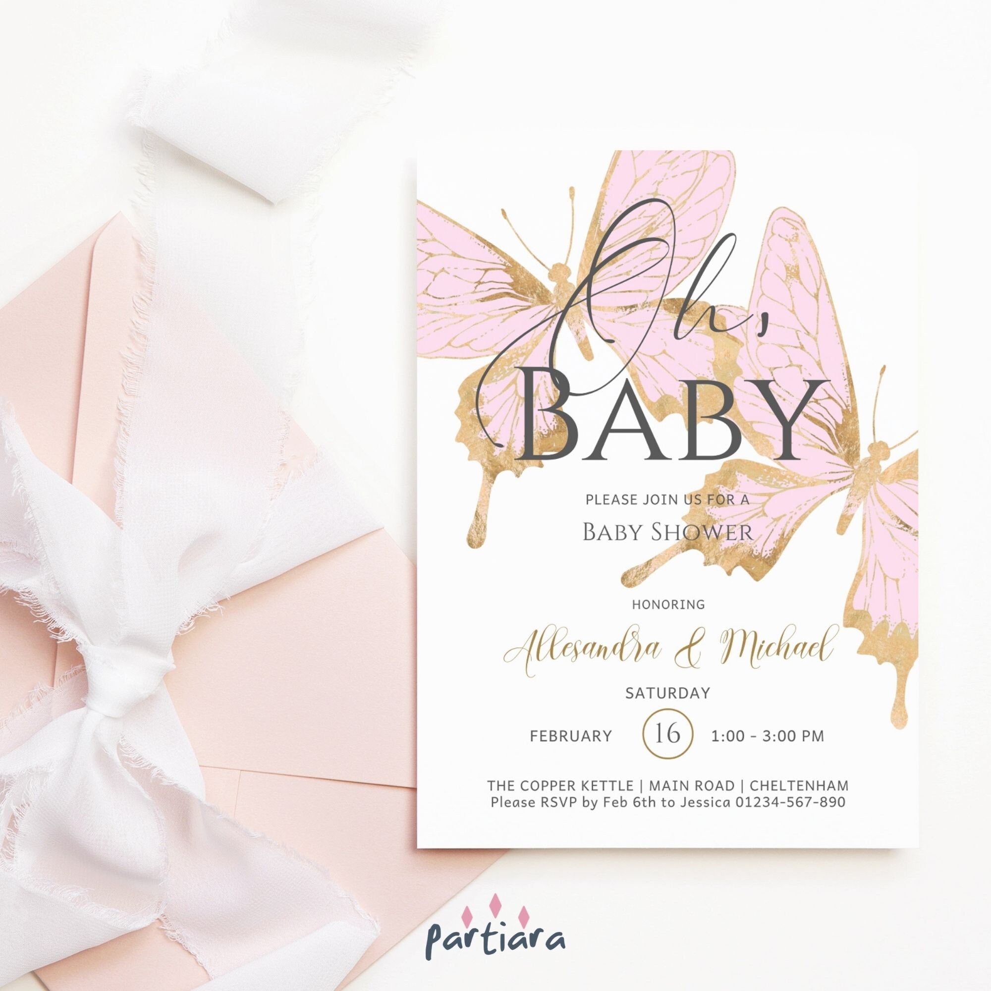 Pink Butterfly Baby Shower Invitation Printable Girl Pastel Etsy 日本