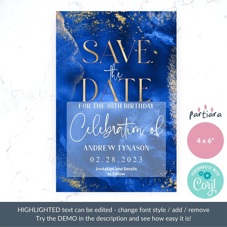Editable Save the Date Card Birthday Party Announcement Cards Etsy