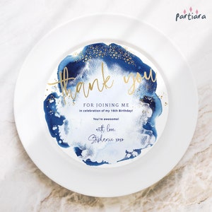 Royal Blue Plate Insert Thank You Charger Printable, Birthday Dinner Party Table Decor, Mens Navy Blue White Gold, Editable Template P260