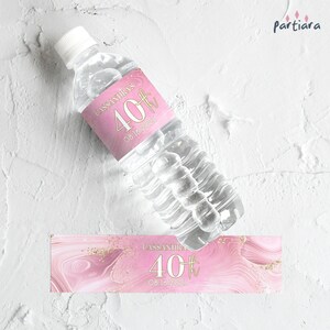 Pink Birthday Water Bottle Label Template, Ladies Brunch Party Favor Labels Printable, Agate Events Decor, Editable Digital Download P488