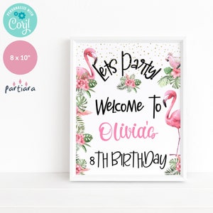 Flamingo Birthday Sign Welcome Party Table Poster Decoration Teens Girls Ladies Bridal Shower Tropical Floral Decor Printable Editable P174 image 4