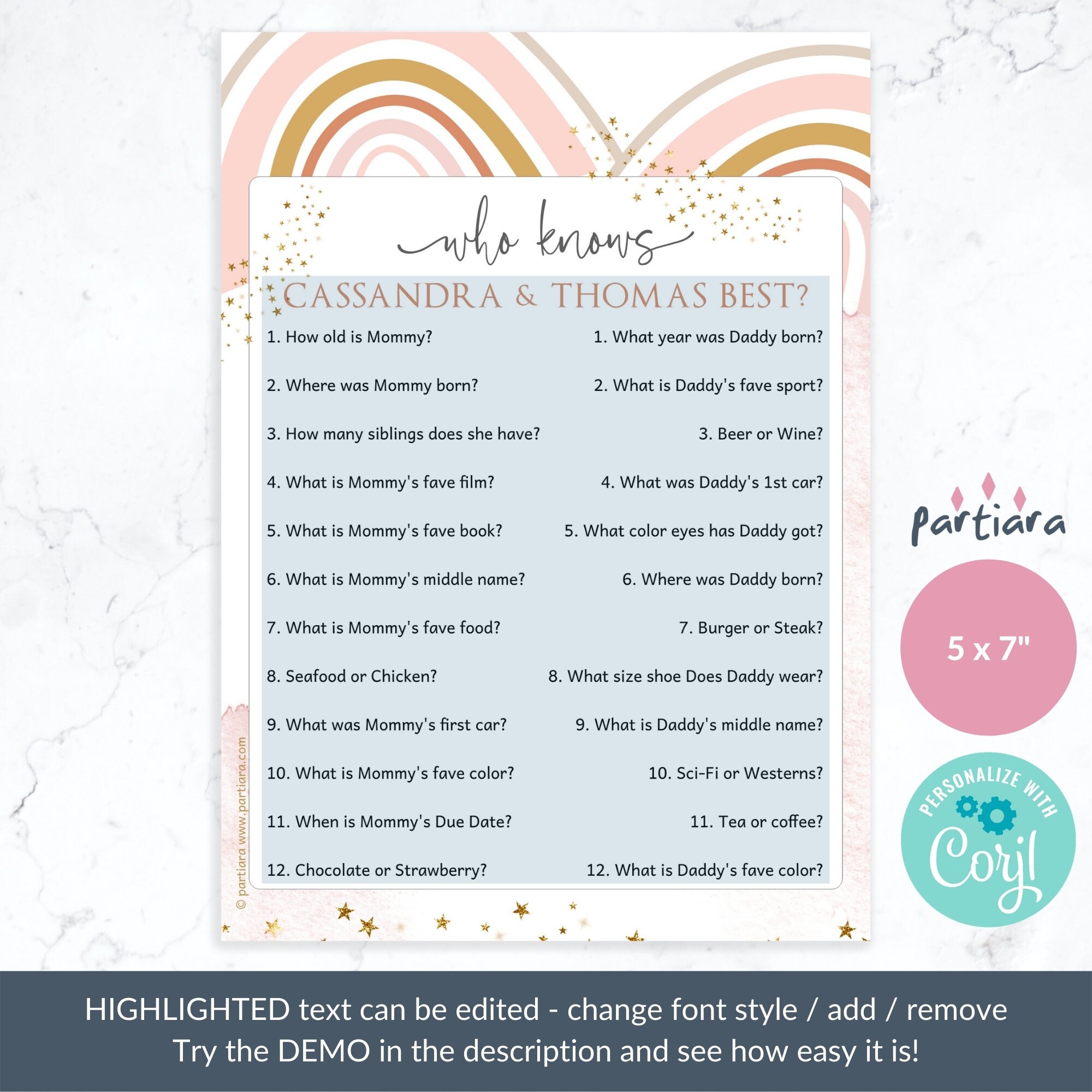 Who Knows Mommy Daddy Best Baby Shower Game Cards Editable Etsy