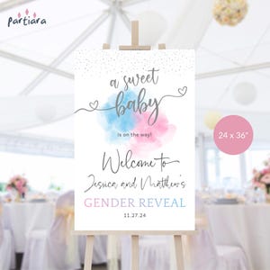 Gender Reveal Welcome Sign Editable Smoke Blue and Pink Baby Reveal Welcome Poster Decor Printable, Instant Download Decoration P16