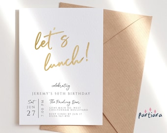 Ladies Lunch Invitation Printable Birthday Luncheon All White and Gold Party Invite Editable Digital Download DIY Corjl Template P245