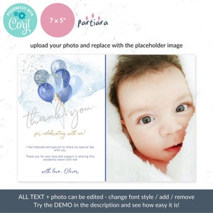 Baby Boy Thank You Card Baby Shower Notecards Photo Birthday Thankyou ...