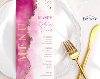 Girls Menu Card Template: Ladies Birthday Dinner Table Menus Printable (Download) P700
