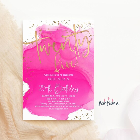 25th Birthday Invite Hot Pink Party Template, Girls Night Out Dinner Drinks Invite Printable Editable Digital Download P200