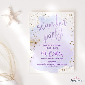 Purple Slumber Party Invite for Girls, Teens Birthday Sleepover Pajama Party Invitation Printable, Editable Digital Download Template P458
