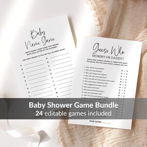 Baby Shower Games Bundle Digital Download Template Set, Editable Gender Neutral Black and White Minimalist Decor Printable
