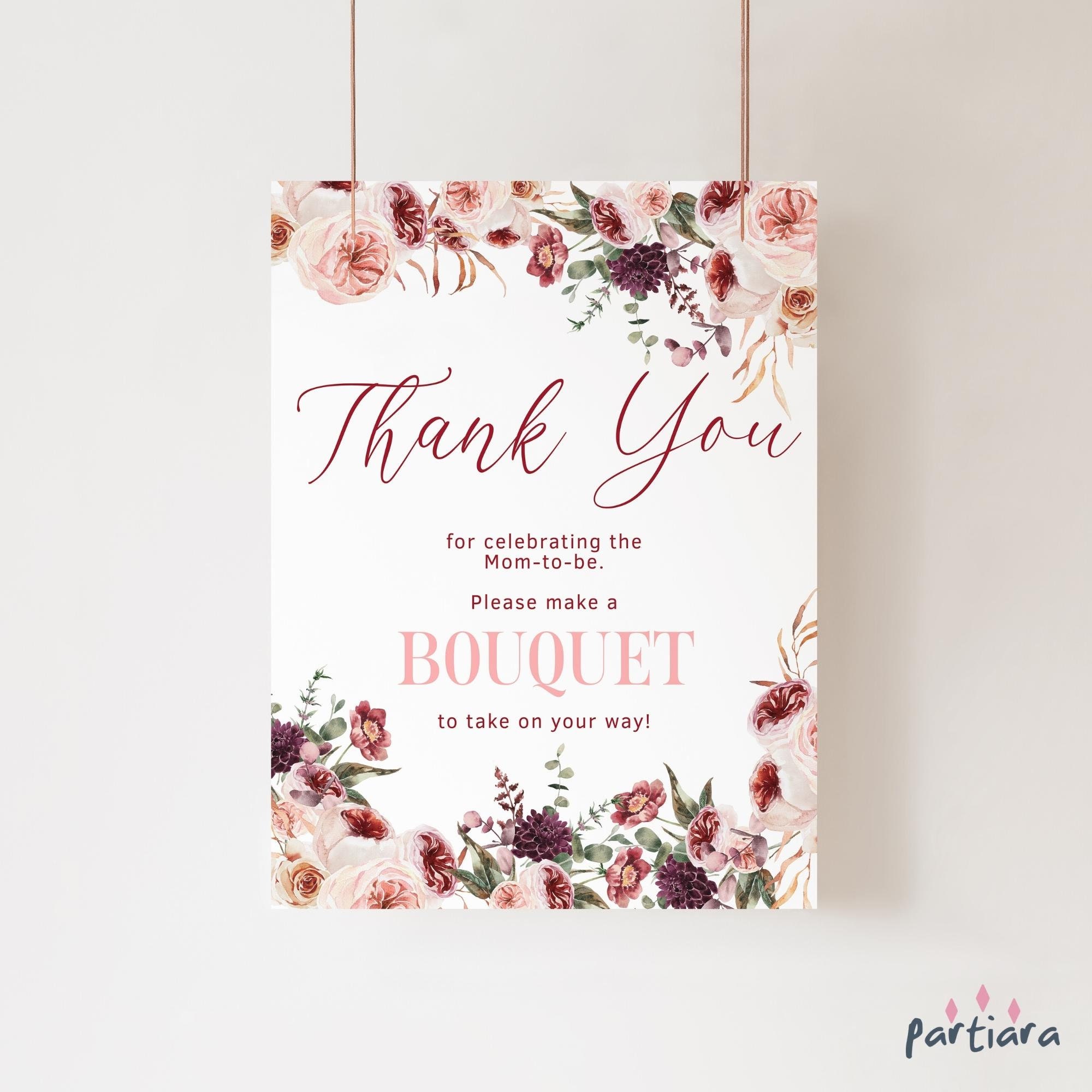 Dankeskarten Für Babyparty Mit Umschlägen – 15 Stück, Rustikale Blumen Rosa & Gold, A6 Format