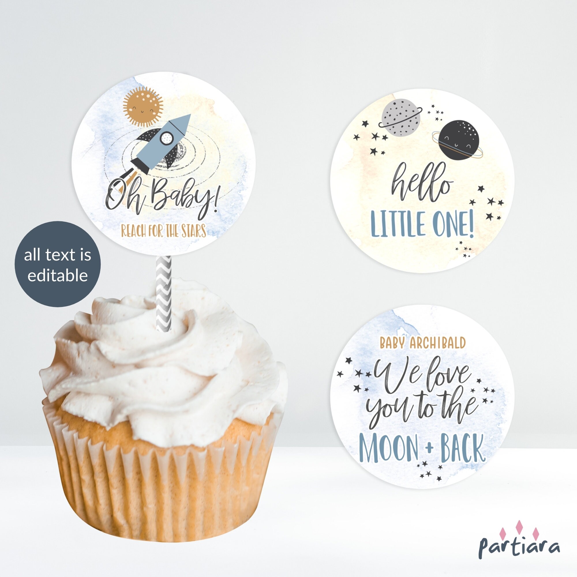 Baby Space Cupcake Toppers Boy Baby Shower Party Cake Decor Etsy