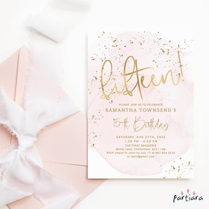 15. Geburtstagseinladung Mädchen druckbare Pastell Blush Pink und Gold Disco Dance Party einladen bearbeitbare Vorlage Pamper Spa Day P249 P132