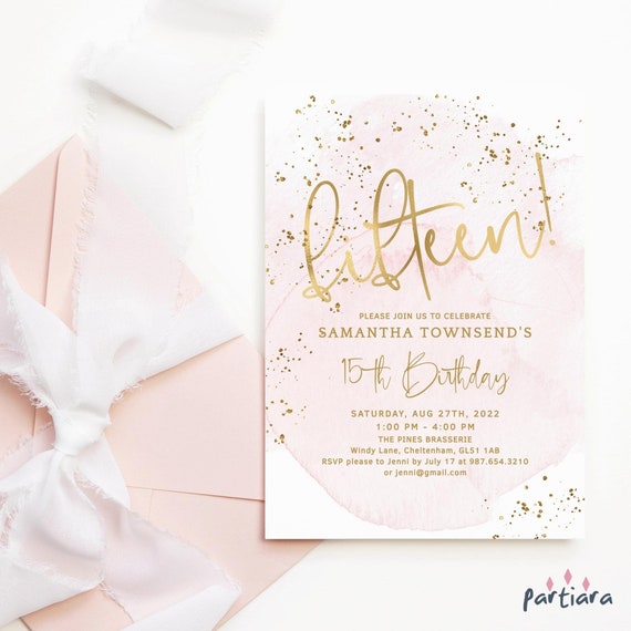 15th Birthday Invitation Girl's Printable Pastel Blush - Etsy