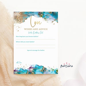 Wishes and Advice Birthday Girl Invitation Insert Printable Keepsake from Friends and Family Editable Teal Blue Gold Digital Download P243