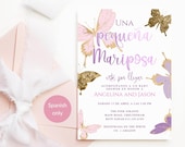 Spanish Baby Shower Butterfly Invitation Template, Girl Baby Shower Invite Printable, Pink Purple Butterflies Card, Editable Download P345