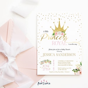 Baby Princess Invitation, Royal Baby Shower Party Invite Template, Pink Gold Floral Tiara Decor Printable, Editable Digital Download P137