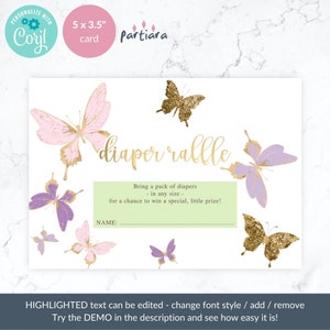 Butterfly Baby Shower Diaper Raffle Sign and Tickets Printable Girl Party Game Card Editable Digital Download Pink Lilac Decor P345 image 8
