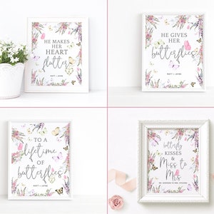 Butterfly Bridal Shower Table Signs Bundle Decor Editable 8x10 Templates Floral Pastel Wildflowers and Butterflies Printable Posters P256