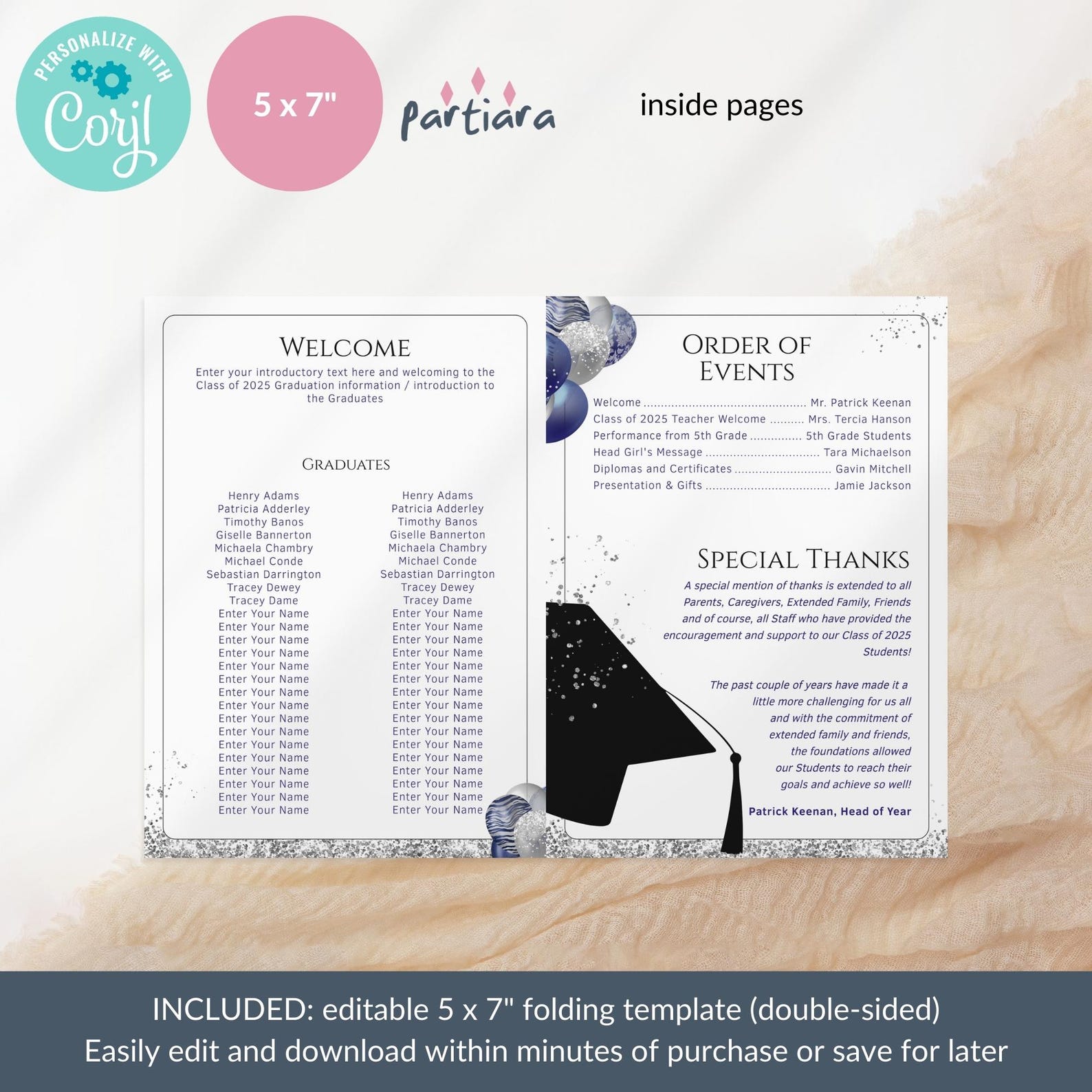Graduation Program Printable, Boys Grad Dinner Party Bifold Program ...