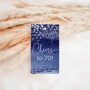Navy Blue Favor Tag Template, Birthday Thank You Tags Printable, Teen Boys or Men Event Gifts Label, Silver Decor, Editable Download P237