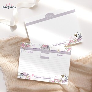 Floral Recipe Card Bridal Shower Invitation Insert Printable, Wildflowers Recipe Notecard Editable Template, Ladies Digital Download P256