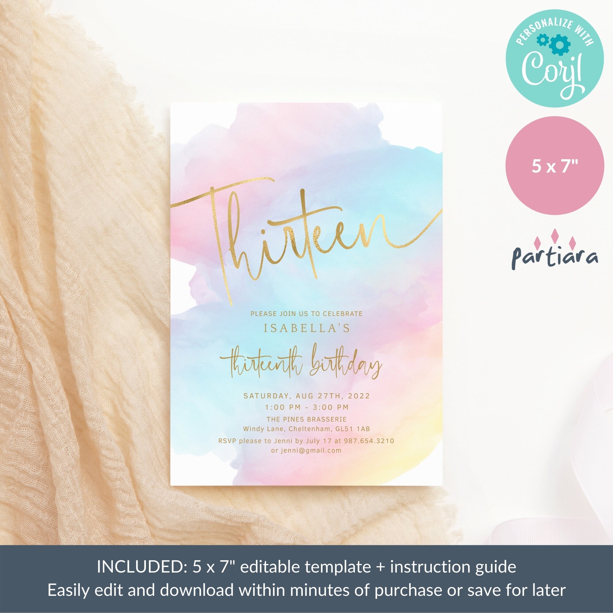 DIY Teen Girl's 13th Birthday Invites Printable Editable - Etsy UK