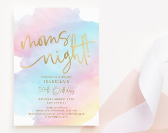 Moms Night Out Invitation, Ladies Birthday Dinner Drinks Party Invite Template, Pastel Rainbow Decor Printable, Editable Download P179