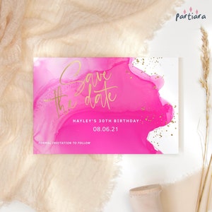 Rosa Save the Date Card Template, Fuchsia Pink Save the Dates Printable, Teen Girls oder Damen Events, bearbeitbarer digitaler Download P200
