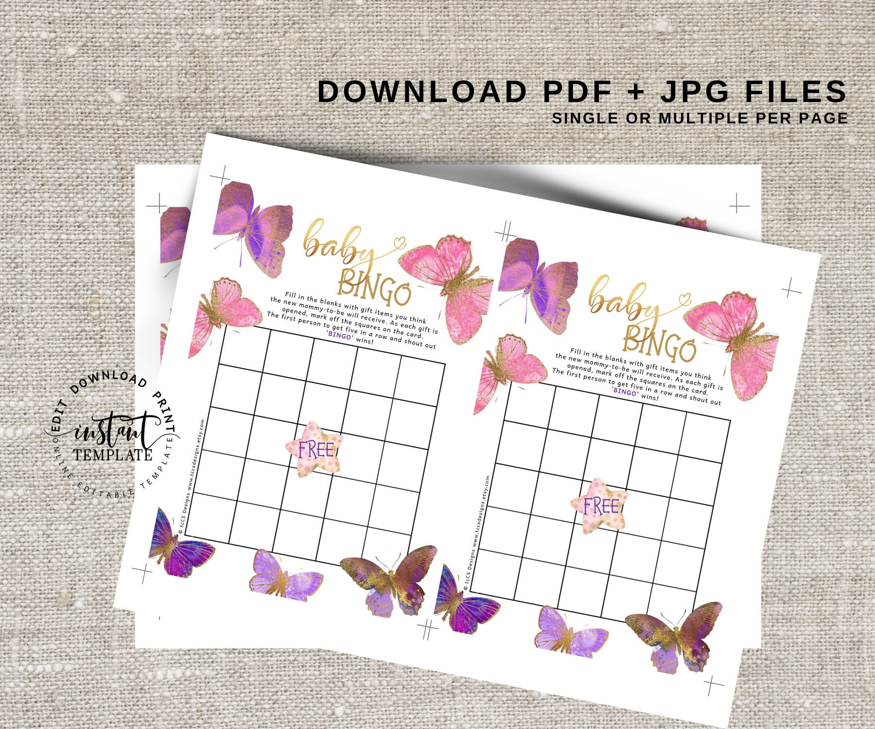 Bingo Butterflies Baby Shower Game Butterfly Baby Shower | Etsy
