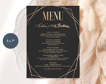 Menu Cards Black and Gold Birthday Dinner Menus Editable Menu Card Template, Birthday Menu for a Man&#39;s Party, DIY Printable Decor P86