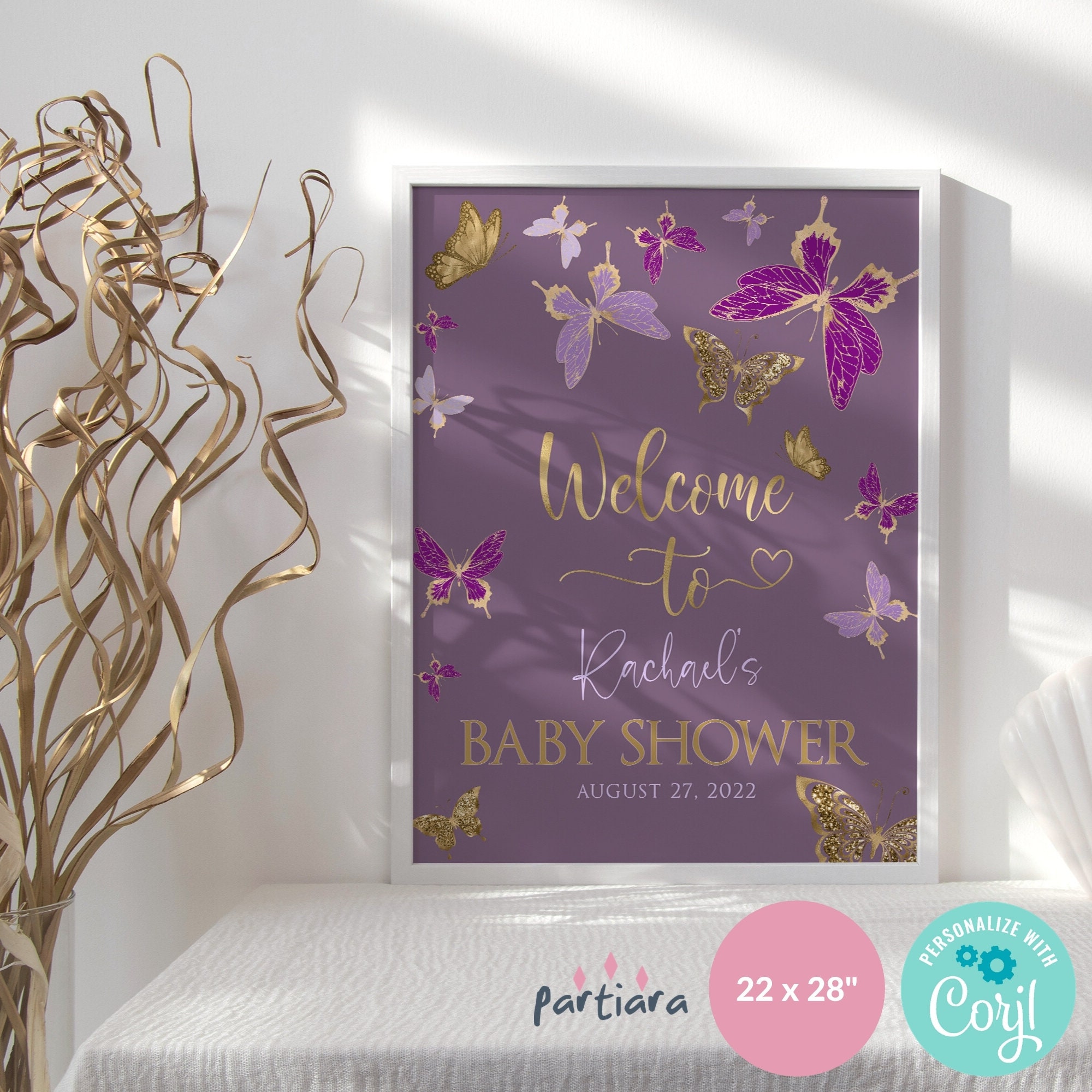 Butterfly Sign Editable Baby Shower Girl Party Etsy