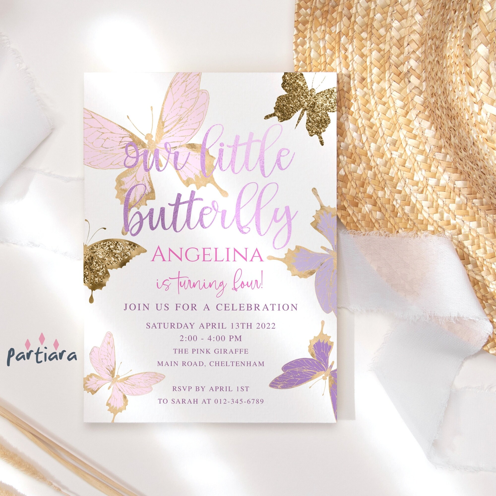 Paper Party Supplies Floral Butterfly Invite Birthday Acrylic 