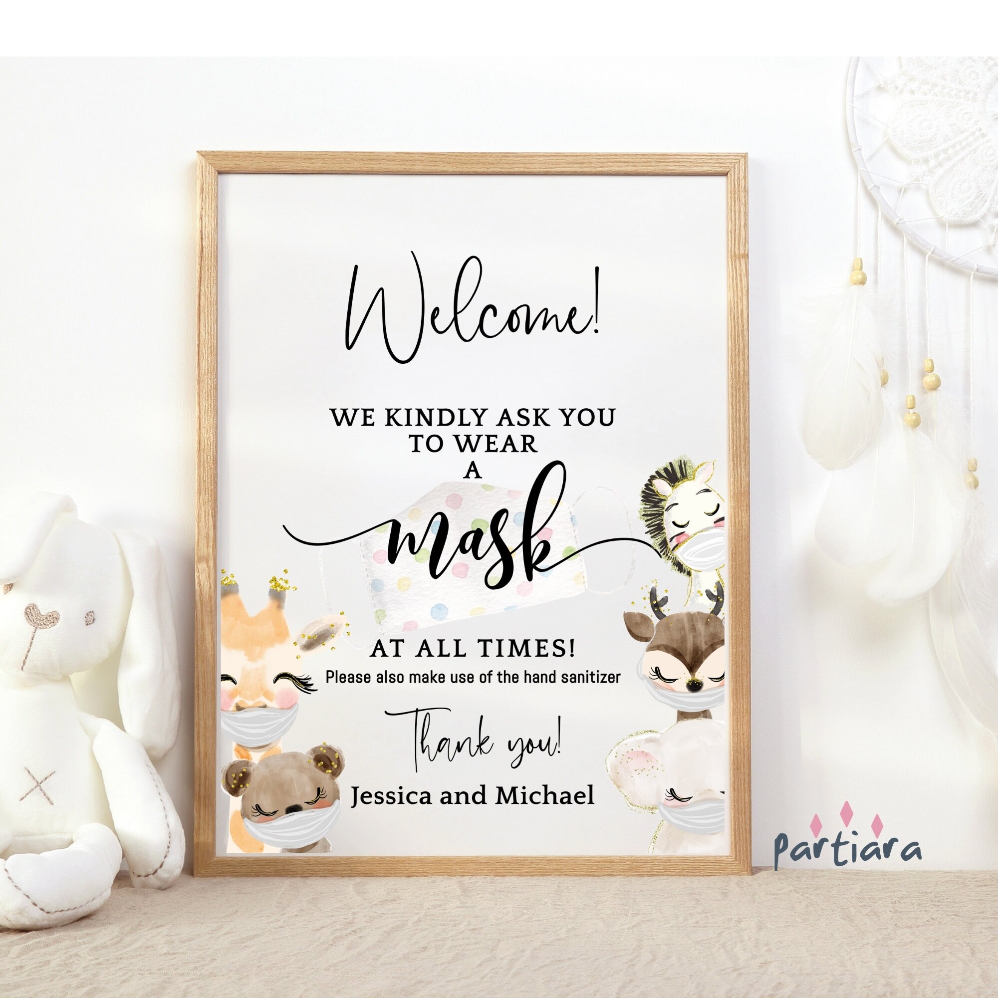 Editable Face Mask Sign Baby Shower Please Wear a Mask Sign Etsy