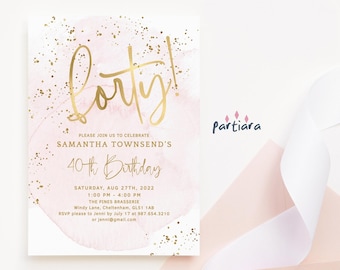 Ladies 40th Birthday Invitation Printable Lunch Brunch or Dinner Party Invites Editable Pastel Blush Pink Gold Decor Template P132 P249