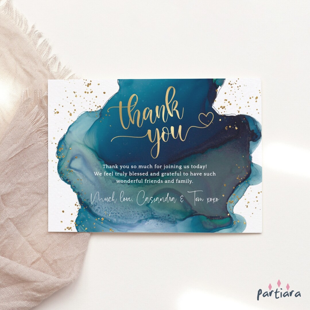 Teal Gold Thank You Card Printable DIY Editable Template, Adult ...