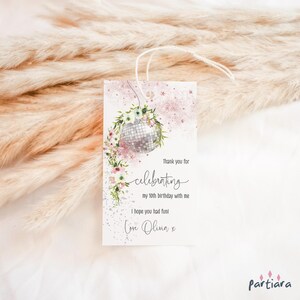 Étiquette de remerciement disco imprimable, modèle de cadeaux d'anniversaire disco, étiquettes disco pour la douche nuptiale, décoration or rose argent rose P234