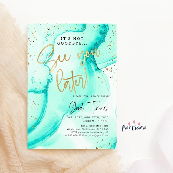 Farewell Party Invite Printable See You Later Green and Gold Pool Party Invitation Teens Boys Girls Editable Digital Download Template P297