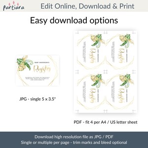 Editable Baby Shower Invitation Registry Details Card Boy Greenery ...