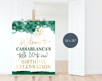 Emerald Green Gold Birthday Welcome Sign Editable Template, Printable 30th Party Welcome Poster Decor, Adult Surprise Party Board Download