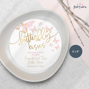 Babyshower bord insteekkaart, meisjes vlindertafel welkom oplader afdrukbaar, vlinder kussen decor verjaardagswensen, bewerkbare P293