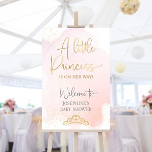 Princess Baby Shower Sign, Welcome Princess Party Poster Printable, Girls Pastel Pink Fairytale Decor, Editable Template Download P458