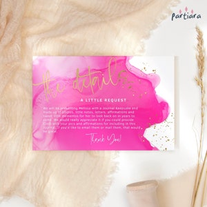 Modelo de cartão de detalhes de aniversário, inserções de convites para festas de meninas adolescentes, cartões de informações sobre eventos marcantes para mulheres para impressão, modelo rosa choque P200