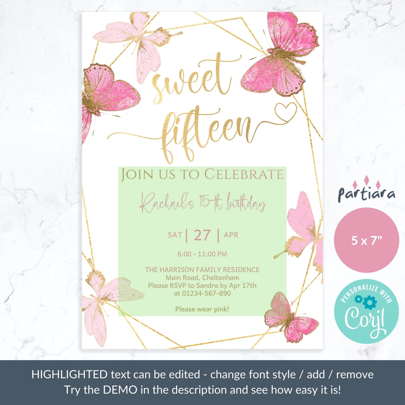 sweet-fifteen-invitation-template-butterflies-15th-birthday-etsy