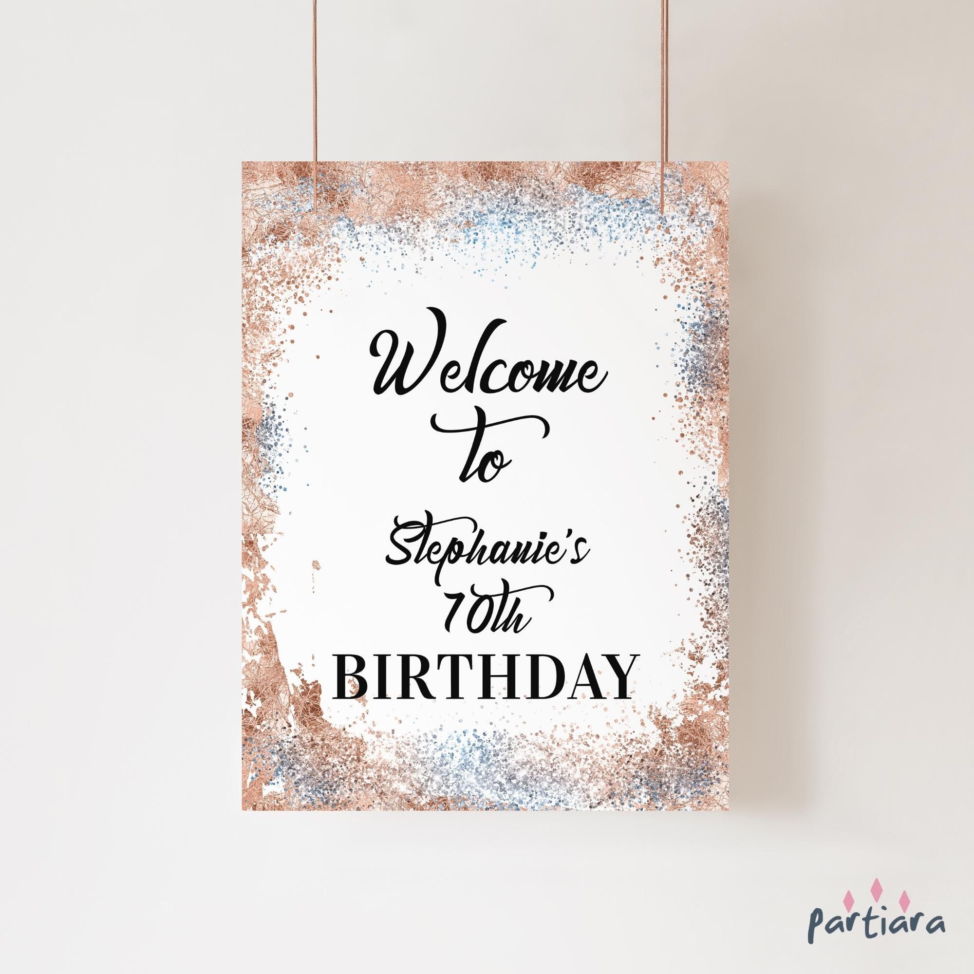Birthday Welcome Sign Printable Rose Gold Blue Ladies Party - Etsy