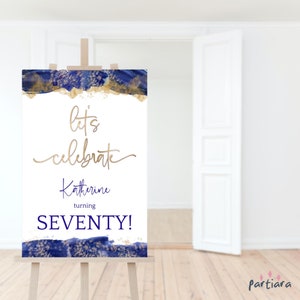 Royal Blue Welcome Sign Printable, Birthday Dinner Party Welcome Poster Decor, Men or Ladies, 60th 70th 80th Editable Digital Download P627