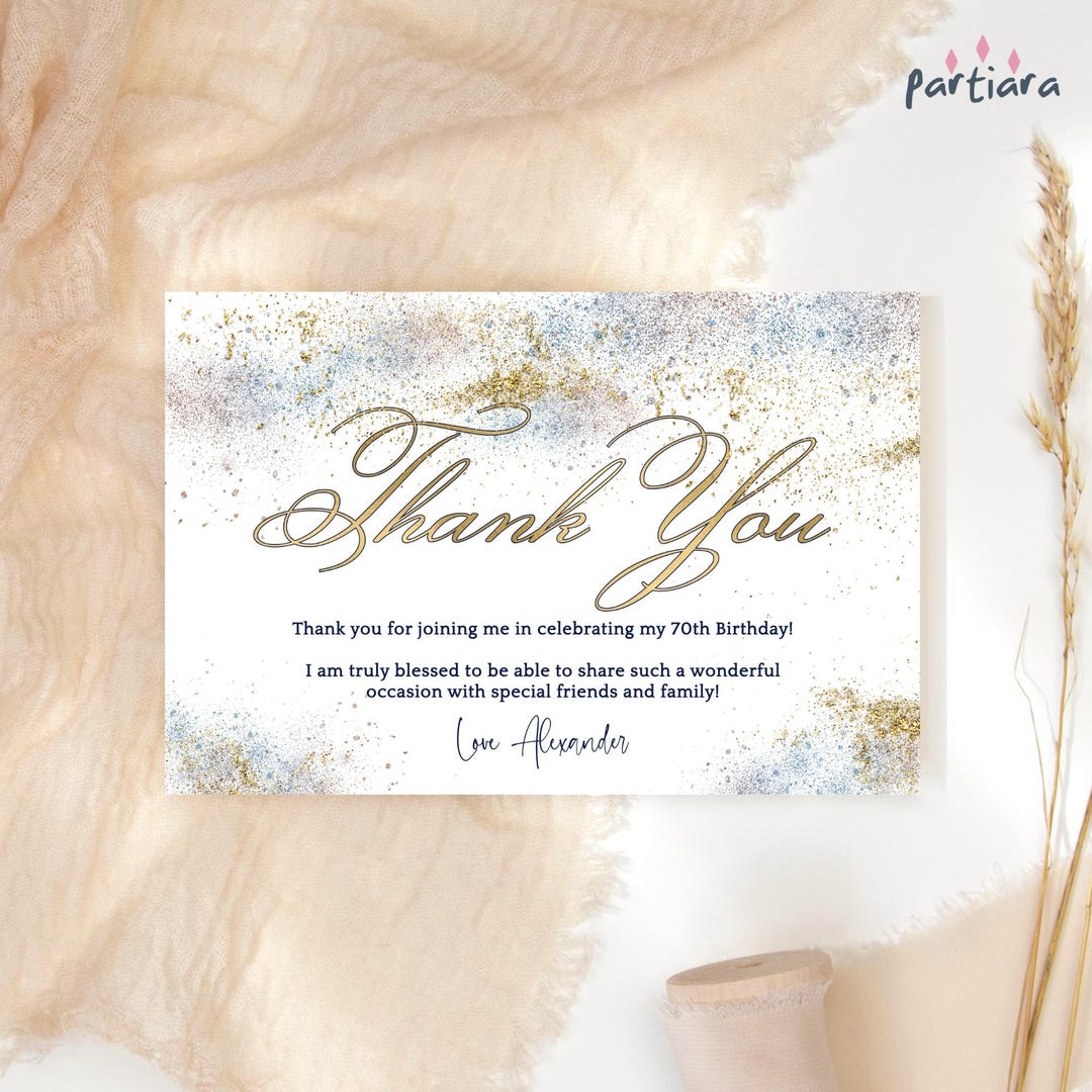 Birthday Thank You Card Editable Template in Blue White and Gold ...