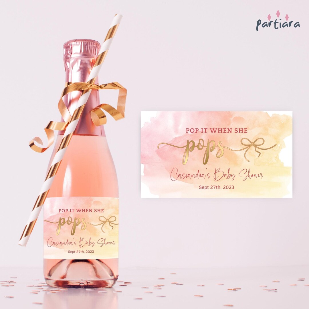 Mini Wine Labels Sunshine Baby Shower Bottle Favor Label Girl Pop the