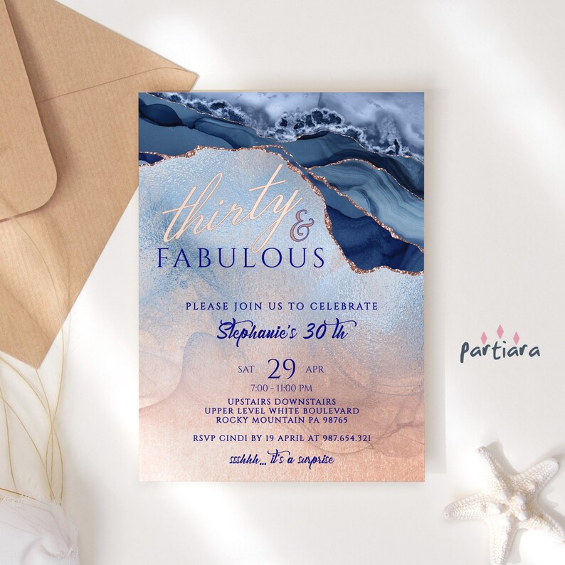 30th Birthday Invite for Women Printable Thirty and Fabulous - Etsy