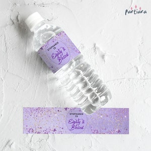 Lila Wasser Etikettenvorlage, Geburtstagsfeier Flaschenetiketten bedruckbar, Damen Meilenstein Ereignisse Dekor, bearbeitbarer digitaler Download P139 P264